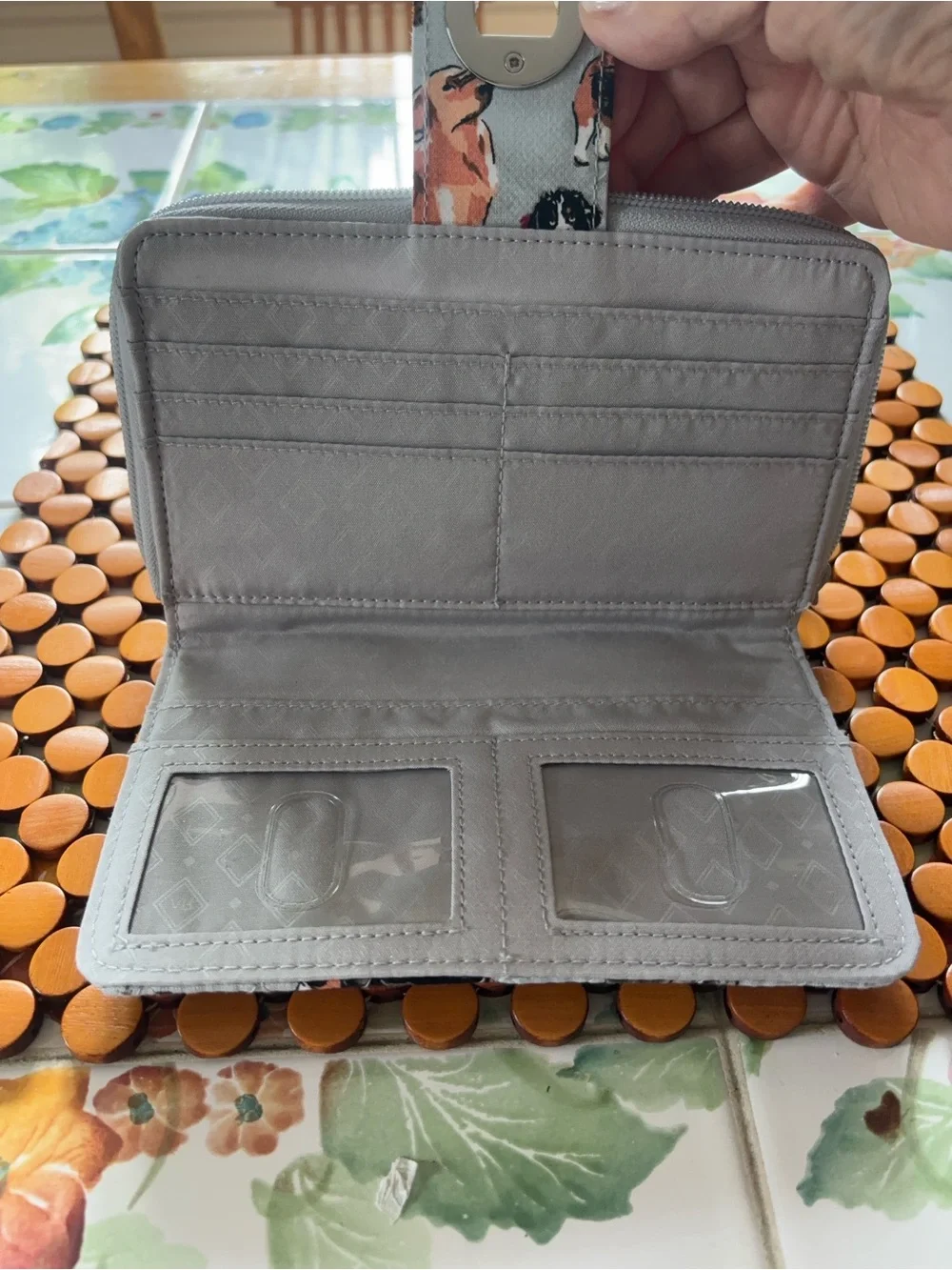 Vera Bradley Quilted Light Gray Wallet with Multicolored Dog Print - Picture 3 of 6